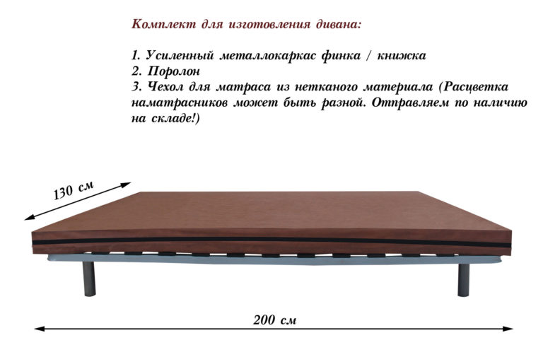 Каркас дивана книжка (финка) серия "Конструктор" с поролоном и наматрасником