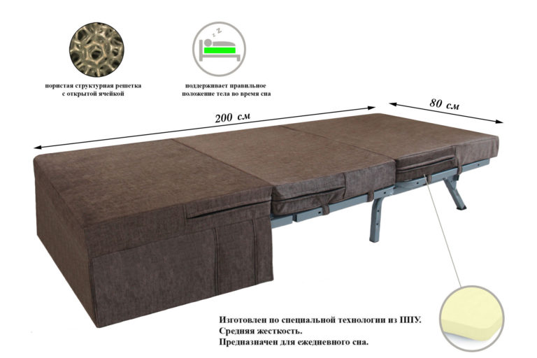 Универсальный складной матрас на диван аккордеон 80 "Мустанг-80"