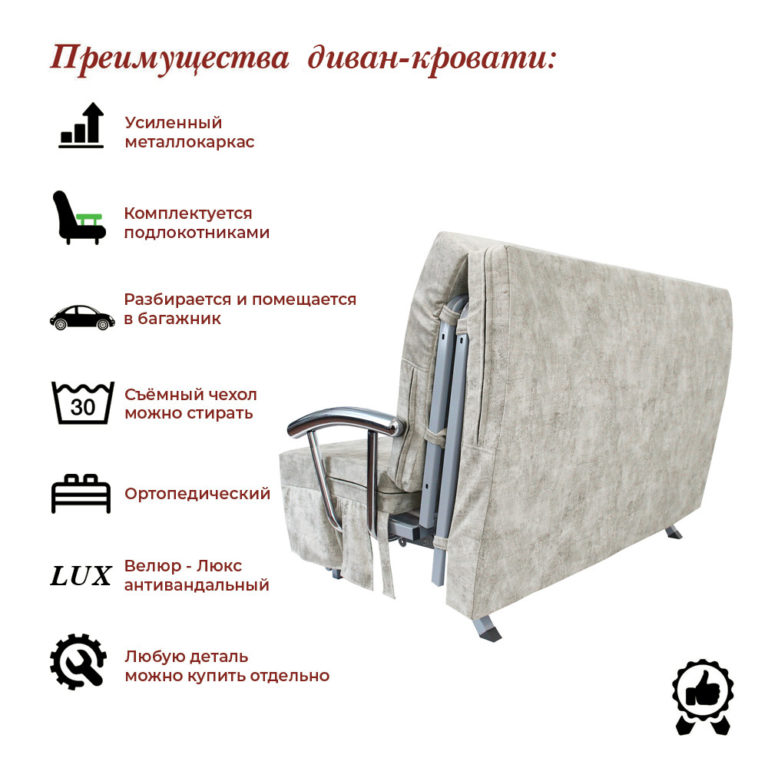 Диван 140 "Жемчужина" раскладной аккордеон со съемными подлокотниками Диван 140 "Жемчужина" раскладной аккордеон со съемными подлокотниками
